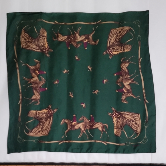 Equestrian Print Green Scarf